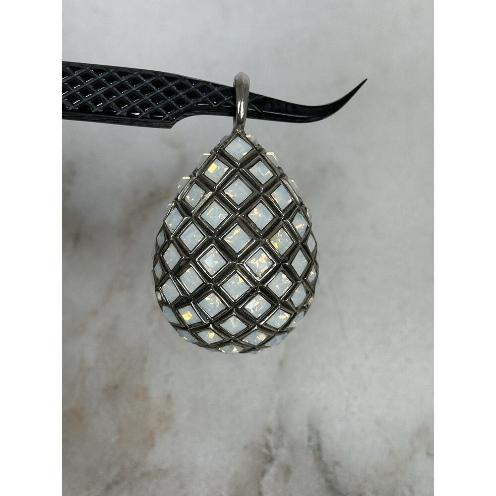St. John Egg Pendant Iridescent White Glass Large 2”